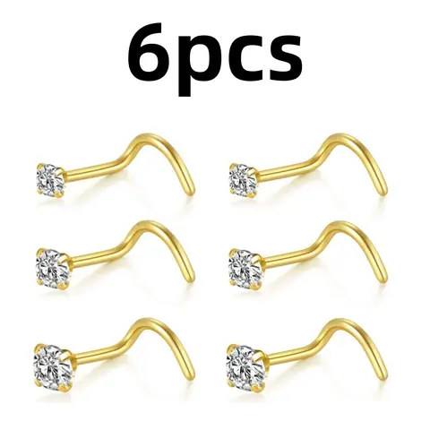 6pcs Elegant Hypoallergic Surgical Steel Nose Piercing Jewelry Set for Women - 20 Gauge L-Shape Screw Studs, AAA+ Shiny CZ Inlaid Nostril Rings for All Skin Types, Beauty & Personal Care