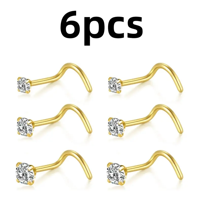 6pcs Elegant Hypoallergic Surgical Steel Nose Piercing Jewelry Set for Women - 20 Gauge L-Shape Screw Studs, AAA+ Shiny CZ Inlaid Nostril Rings for All Skin Types, Beauty & Personal Care