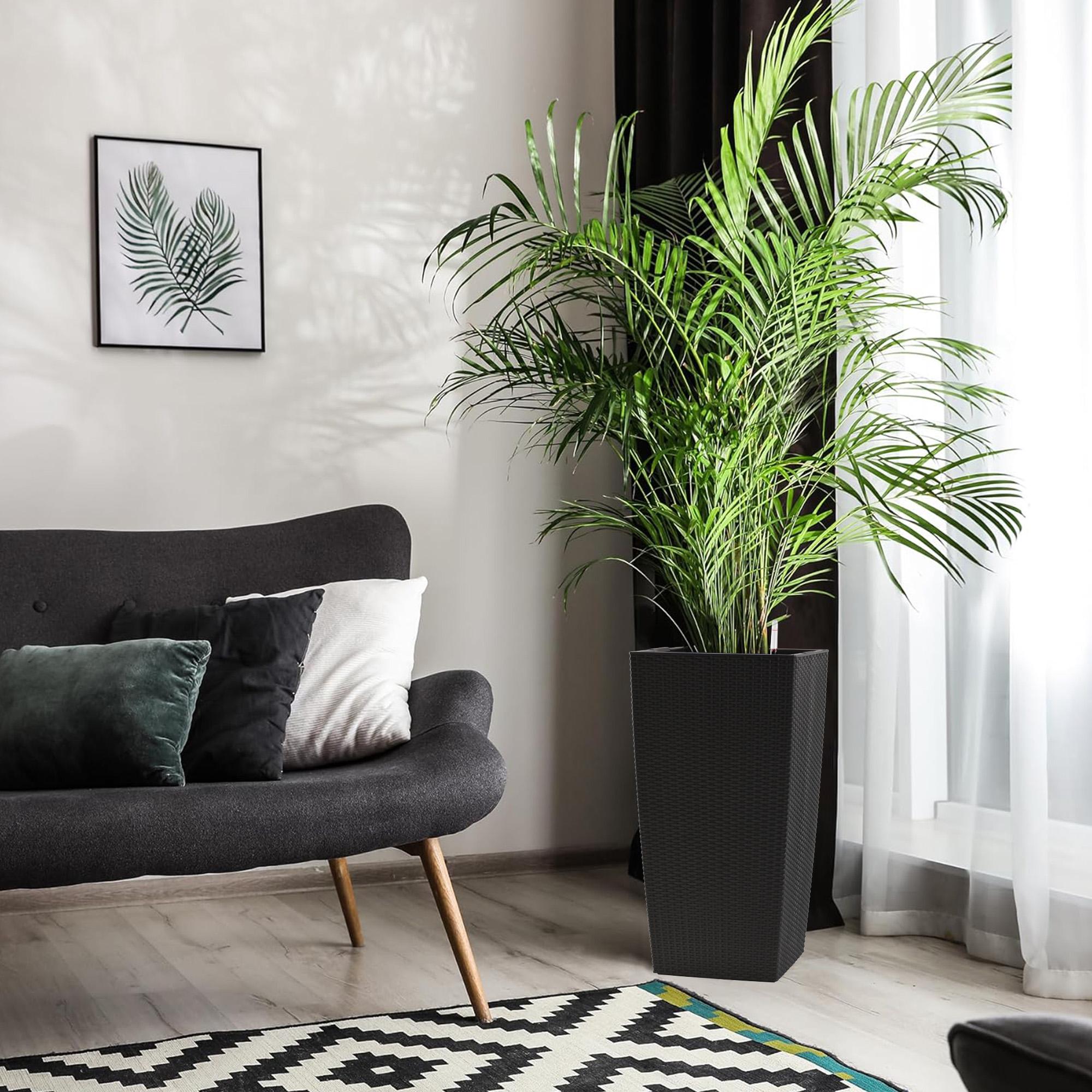 30" Tall Large Flower Pots Planter with Self-Watering Drainage Holes & Inner Trays | Indoor Outdoor Plant Pot with Water Level Monitor, Inner Bucket | Self-Watering Planter for Garden, Patio, Porch, Backyard