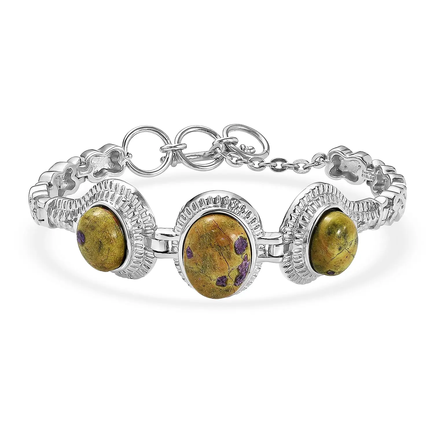 EverTrue Tasmanian Stichtite 18.60 ctw Trinity Harmony Bracelet in Stainless Steel (6.50-7.0In)