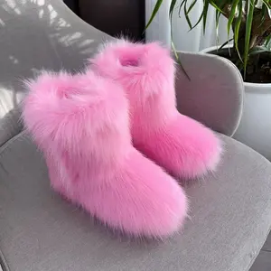 Faux Faux Plush Warm Fur SnowBoots for Women 2025 Mid-Calf Winter Shoes with Soft and Comfortable Design, Ideal for Fall and Winter Girl Comfort Stylish Active cowboy boots fur boots womens shoes knee high boots Pink Footwear Casual cowgirl boots