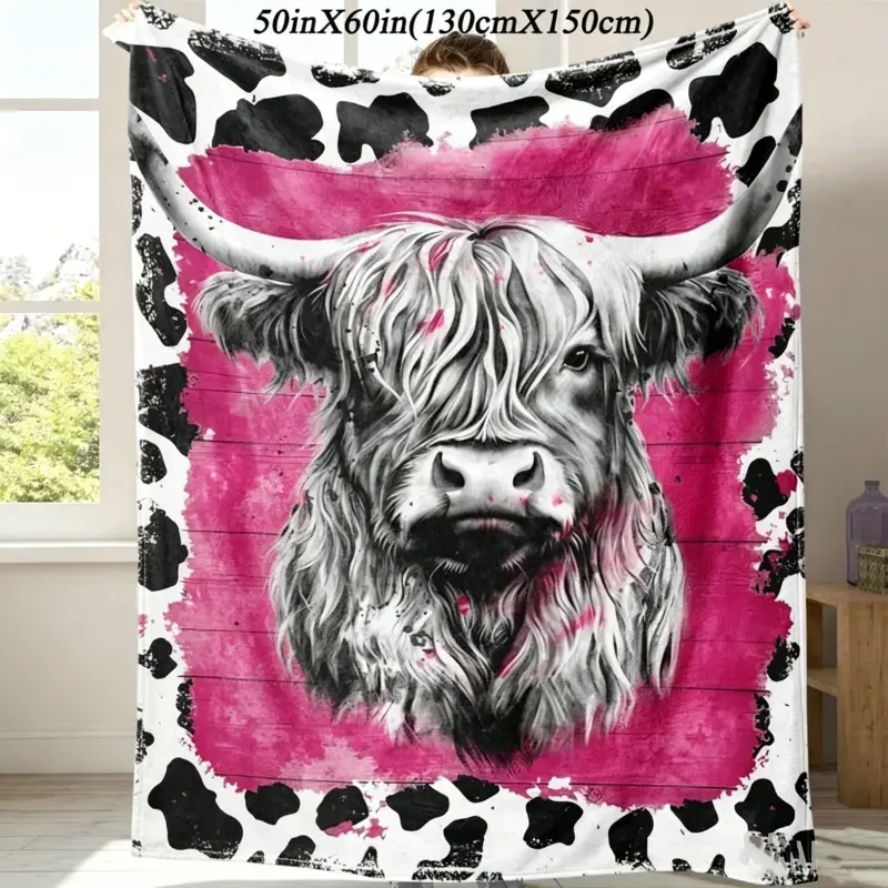 This Highland cow pattern flannel blanket is soft, lightweight, and suitable for all seasons. It is breathable and warm, making it ideal for use in sofas, bedrooms, offices, travel, camping, and other occasions. It is a Western-style decorative gift.