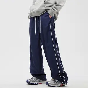 Men's Drawstring Waist Straight Sports Pants Loose Fit Striped design,Casual Versatile Street Style Trouser,Suitable For Daily Wear,Going Out,Vacation,Travel,Outdoor,Camping,For Rave,For Spring/Autumn Menswear,Please place an order according to size chart