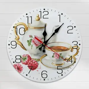 10 Inch Vintage Tea Cup Wall Clock, Elegant Floral Teapot Non-Ticking Silent Clock, Retro Kitchen Wall Decor for Tea Lovers, DIY ASSEMBLY NEEDED