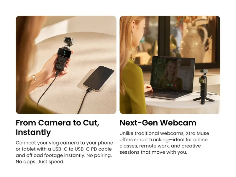 Product Introduction of Xtra Muse Vlogging Camera with 1'' CMOS 4K/120fps Videos 3-Axis Gimbal Stabilizer Fast Focusing Face/Object Tracking Portable Handycam Camcorder 14