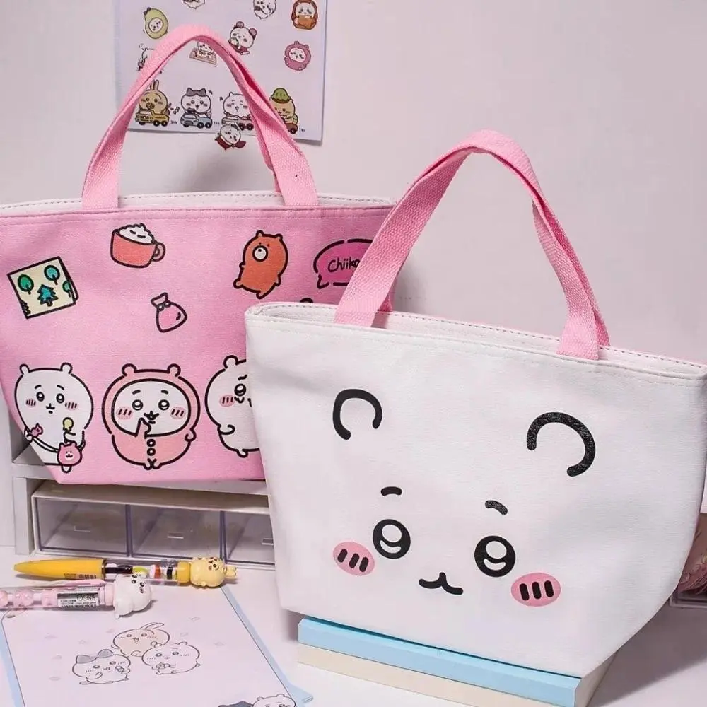 Chiikawa Hachiware Usagi Double-Sided Pattern Insulated Thermal Food Bag with Shoulder Strap - Hangable Portable Kids School Lunch Bag, Home Supplies Gift, Unisex Hanging Home Decor