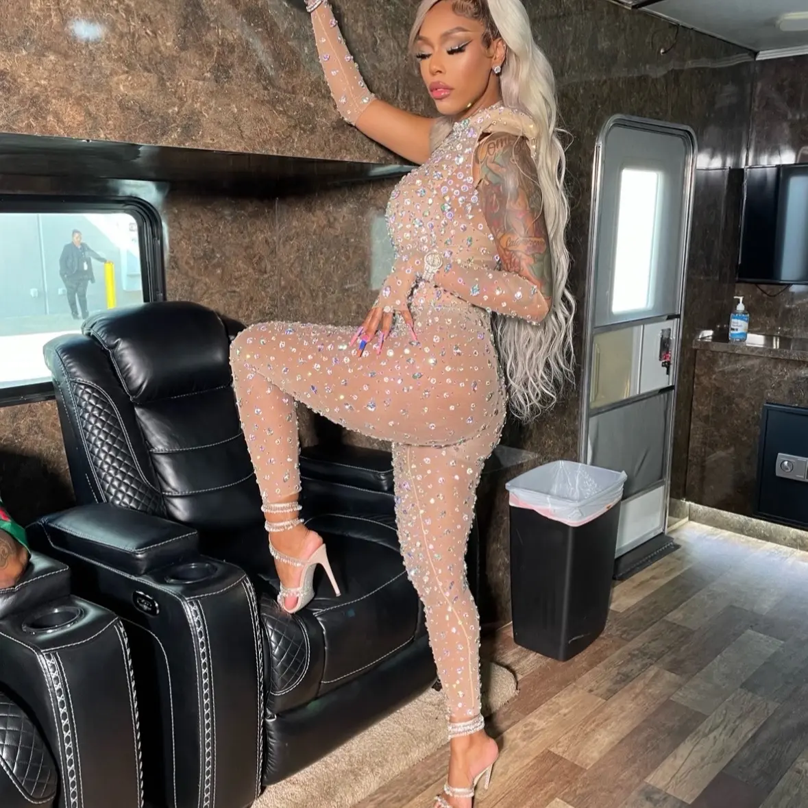 2022 Reunion Look Sheer Bodysuit with Crystals for Women - Womenswear Tops