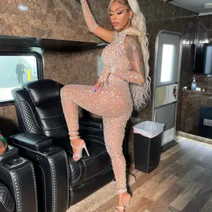 2022 Reunion Look Sheer Bodysuit with Crystals for Women - Womenswear Tops