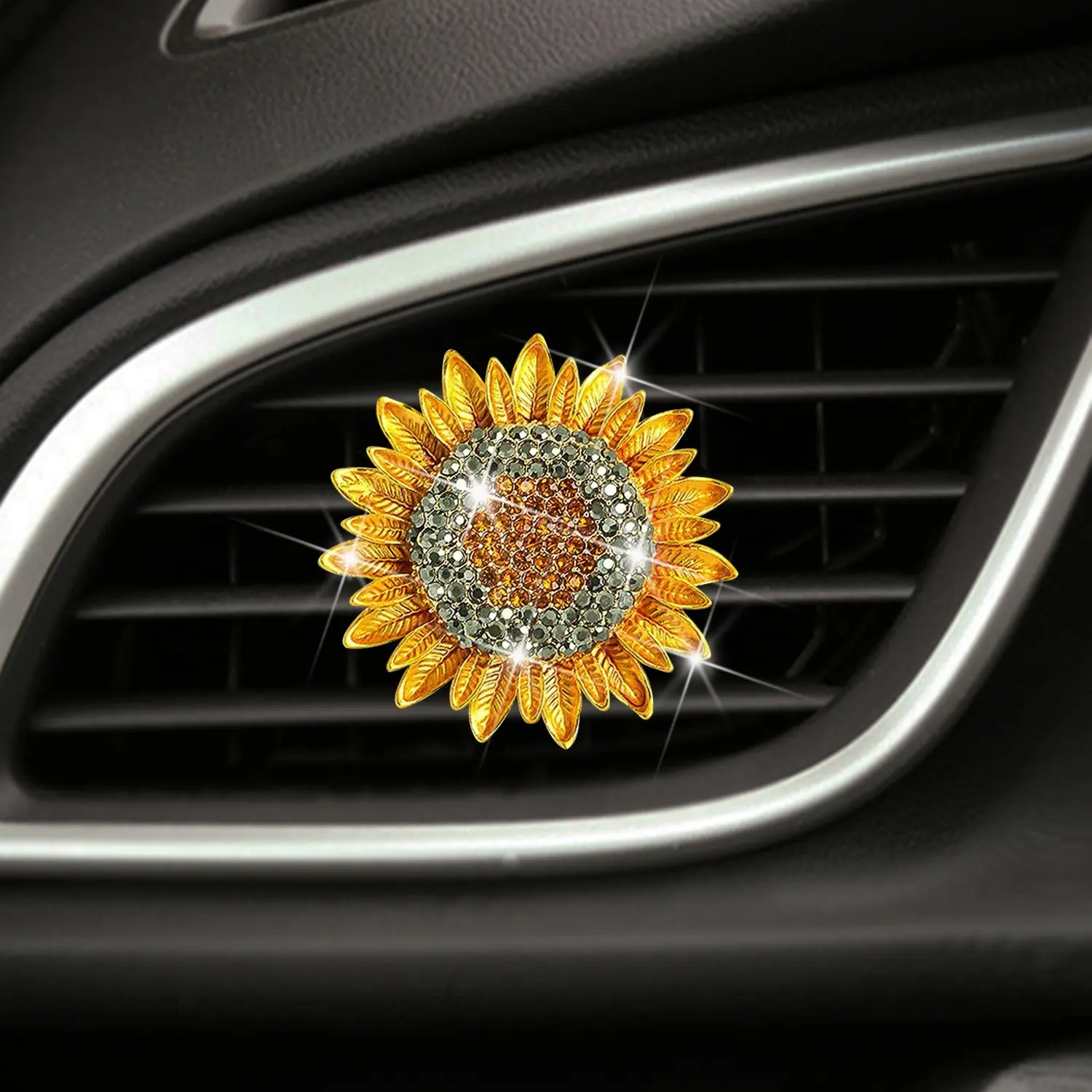 1pc Rhinestone Sunflower Car Vent Air Freshener Clip, Goddess Style Daisy Car Aromatherapy Decoration, Car Fragrance, Interior Air Conditioning Ornament, Car Diffuser, Car Accessory, Car Interior Accessories, Car Interior Diffusers