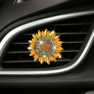 1pc Rhinestone Sunflower Car Vent Air Freshener Clip, Goddess Style Daisy Car Aromatherapy Decoration, Interior Air Conditioning Ornament, Car Diffuser, Car Accessory