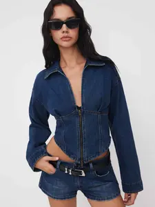Cider Denim Collar Solid Corset Zipper Jacket