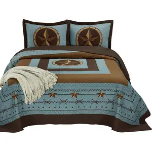 Tucson 3-Piece Pre-Washed Star Oversized Bedspread Set King Size (118" x 106"), Cabin Bedding Coverlet Set, Turquoise