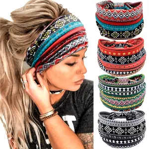 4pcs Boho Chic Wide Headbands for Women - Sweat-Wicking, Lightweight Yoga & Sports Hair Bands with Vintage Prints