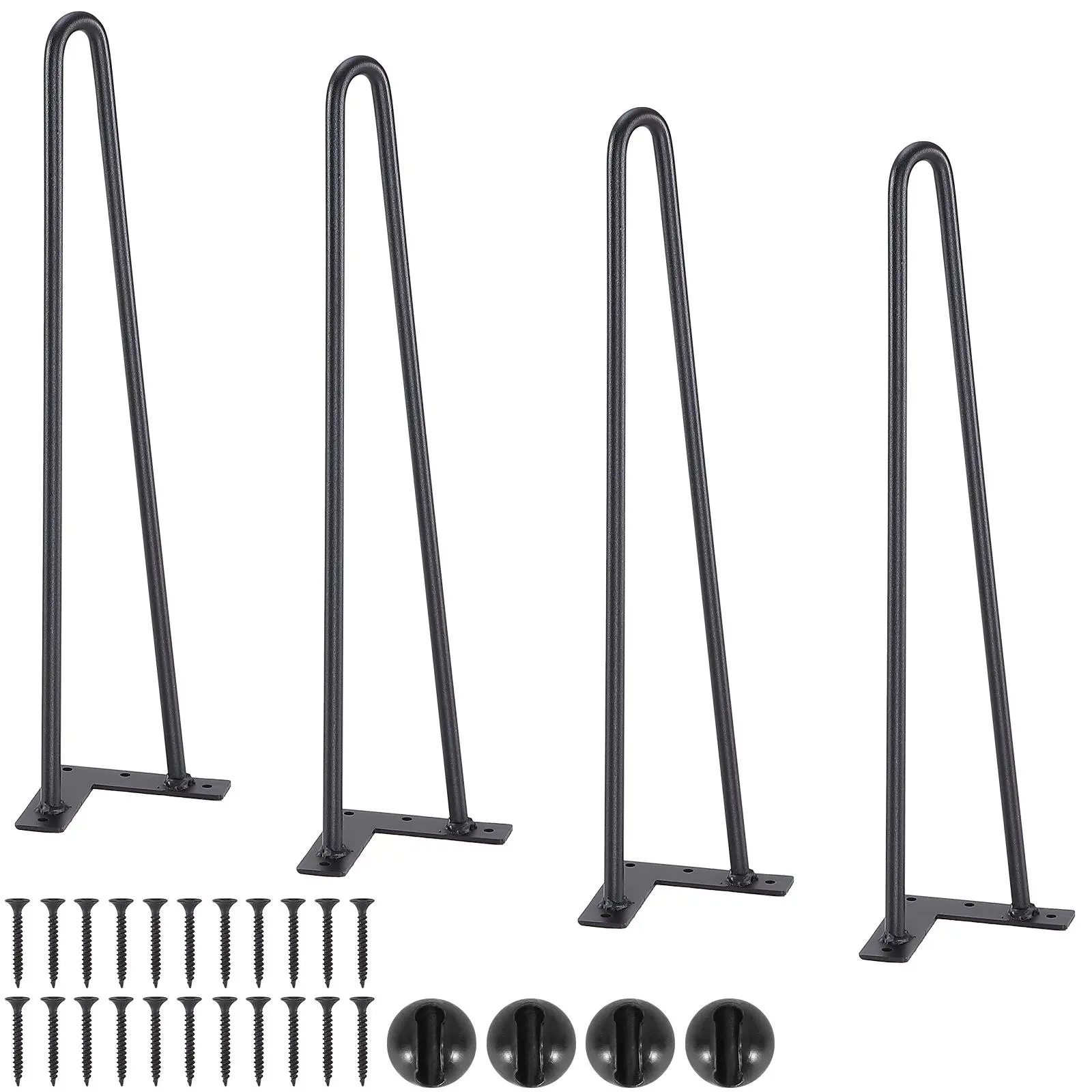 19" Steel Rust-Resistant Furniture Legs, 4PCS Black Heavy Duty Sturdy Modern Legs, 500lbs Load Capacity with Rubber Floor Protectors for Nightstand, Coffee Table, Home DIY Projects, Steel Furniture Legs#BacktoSchool