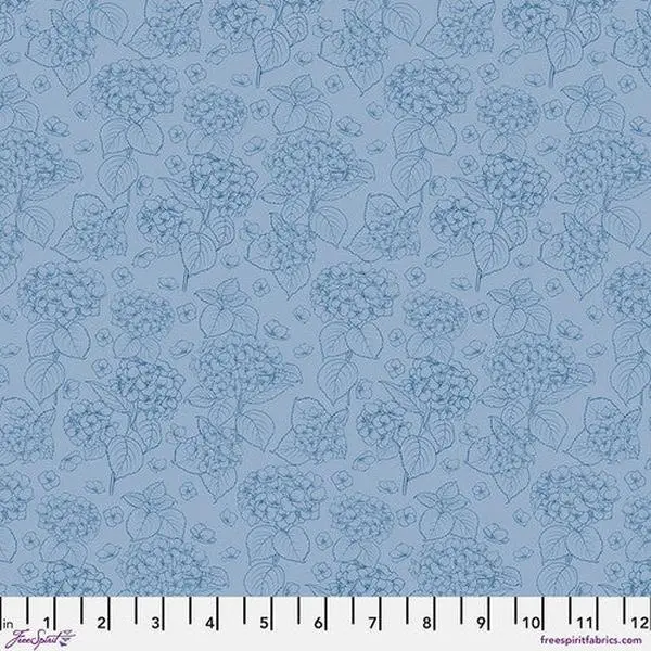 Fabric FreeSpirit Blue Hydrangea Primitive Cloth by the Quarter Yard PWSK093.BLUE