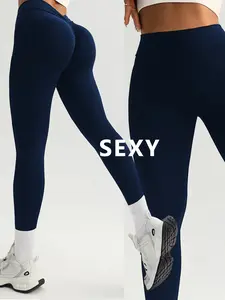 Women's High-Waisted Seamless Yoga Leggings, Tight-Fitting Moderate Stretch Fabric, Perfect for Gym & Exercise, Casual Style