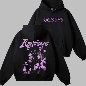 Women's Retro Vintage Printed Cotton Spandex Long Sleeve Casual Fit T-Shirt Hoodie Sweatshirt - Katseye Gnarly Graphic Top, Beautiful Chaos Kpop Tee, Gabriela Hoodie, Soft Is Strong Aesthetic Streetwear with Pocket