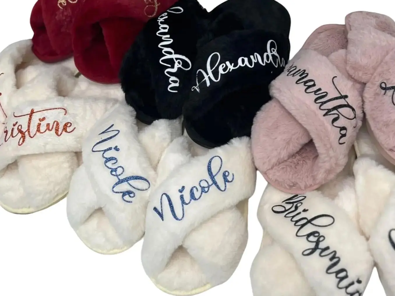 Taniri Women's Personalized Faux Fur Slippers, Soft Open-Toe Slides with Initial Letter Print for Bridesmaids, Bachelorette & Honeymoon, Party, Footwear, Slip On, Xs