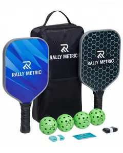 2-Pack Pickleball Paddle Set – Carbon Fiber + Fiberglass Combo Pickleball Racket for Power & Control with 4 Indoor Outdoor Pickleball Balls, 2 Grips and A Carry Bag
