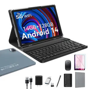 Tablet 10 inch 2025 Newest Android 14 Tablet with 128GB Rom+14GB Ram+2TB Expand, 4G Cellular Tablets with Dual Sim Slot, 2 in 1 Tablet with Case/Keyboard/Mouse, 5G Wifi, Octa-Core GPS 8000mAh tablet android android tablet