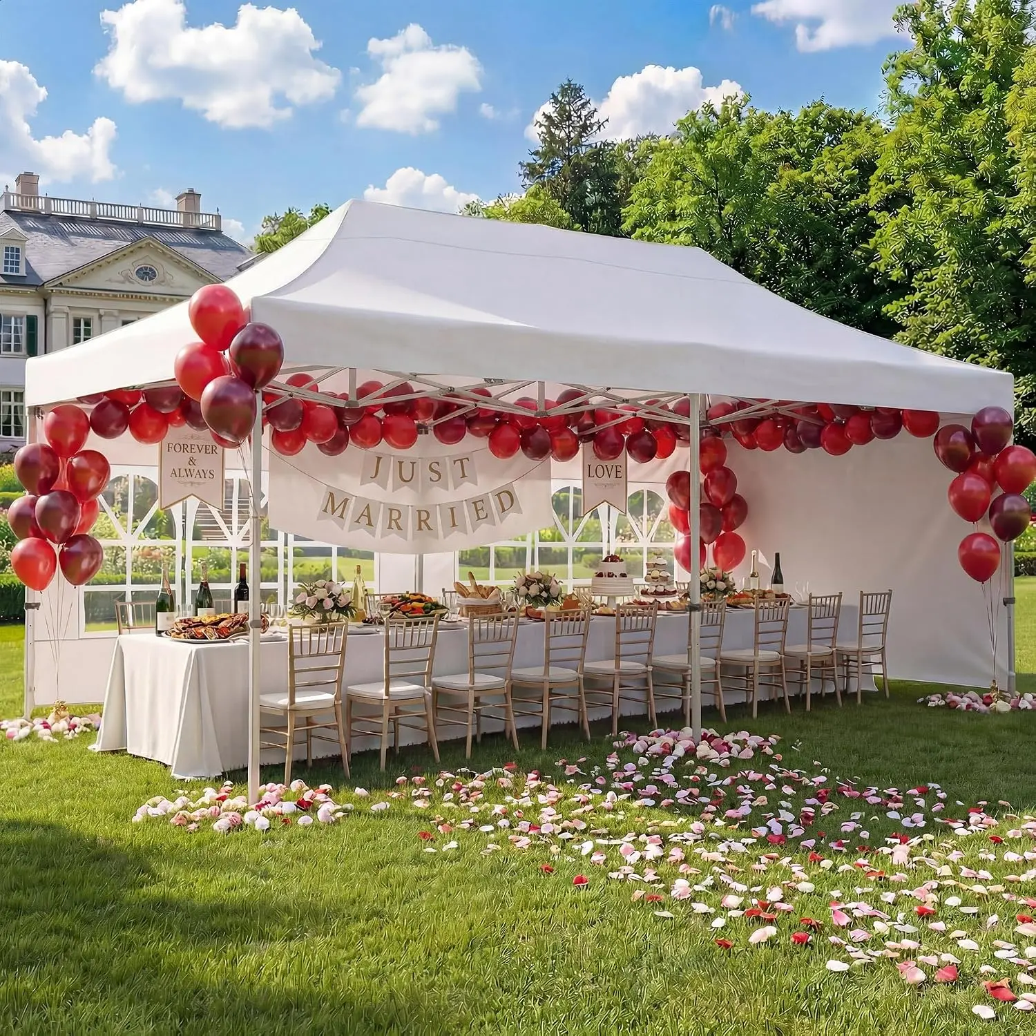 LAUSAINT HOME 10x20 Party Tent, Heavy Duty Waterproof Canopy Tent with Removable Sidewalls & Roll-Up Zipper Door, Large Outdoor Event Shelter with Steel Frame for Wedding, Party, BBQ, 15-30 People