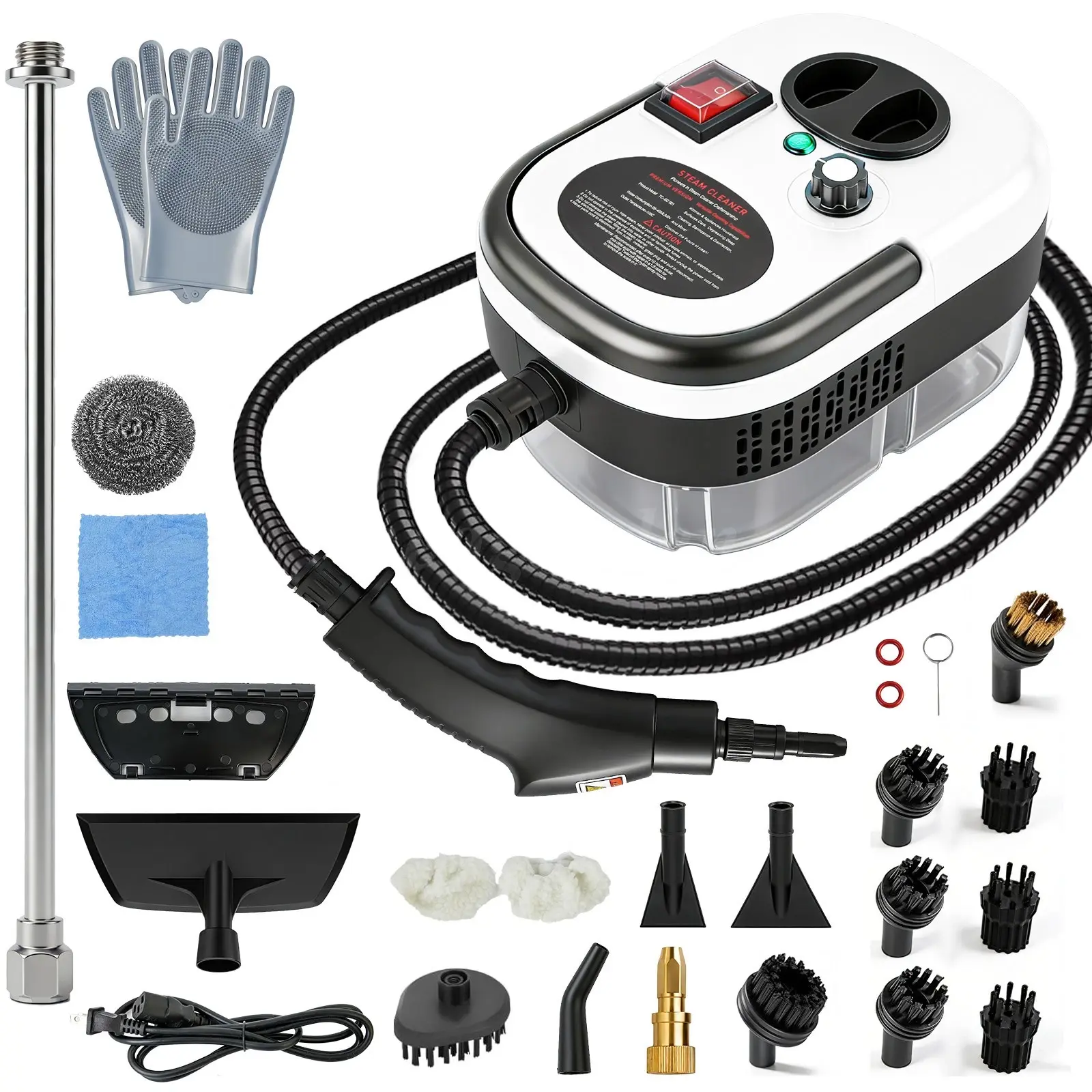 Portable High-Pressure Steam Cleaner, 1500W High-Temperature Pressurized Handheld Cleaner with 2500W System, Nylon Brushes, Brass Brush, Chemical-Free Multi-Purpose Cleaner for Home Deep Cleaning, Safe for Children