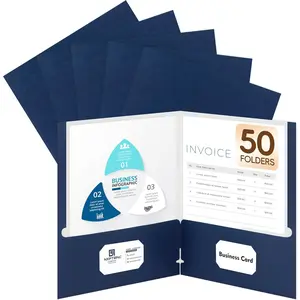 50 Packs Two Pocket File Folders with Business Card Slot, Dark Blue, Letter Size, Paper Folders with Pockets for School Office Home Business