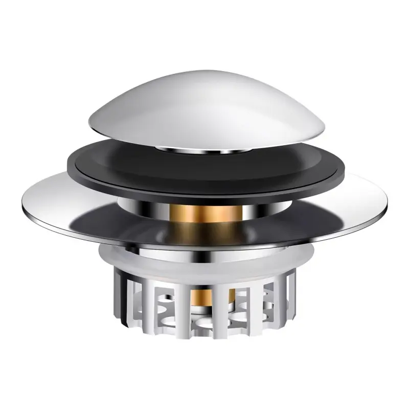 TioLooxy Push Button Bathtub Drain Stopper One Press Pop Up Tub Drain with Chrome Finish Secure Seal for Bathroom