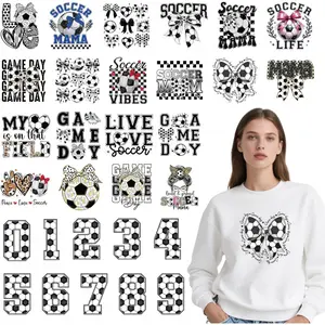Soccer Iron on Transfers for Tshirts - 30Pcs Dtf Transfers Ready to Press, Soccer Ball Mama Iron on Decals Patches, Sports Game Day Heat Sublimation Stickers for DIY Tshirts Clothing Bags Crafts Art
