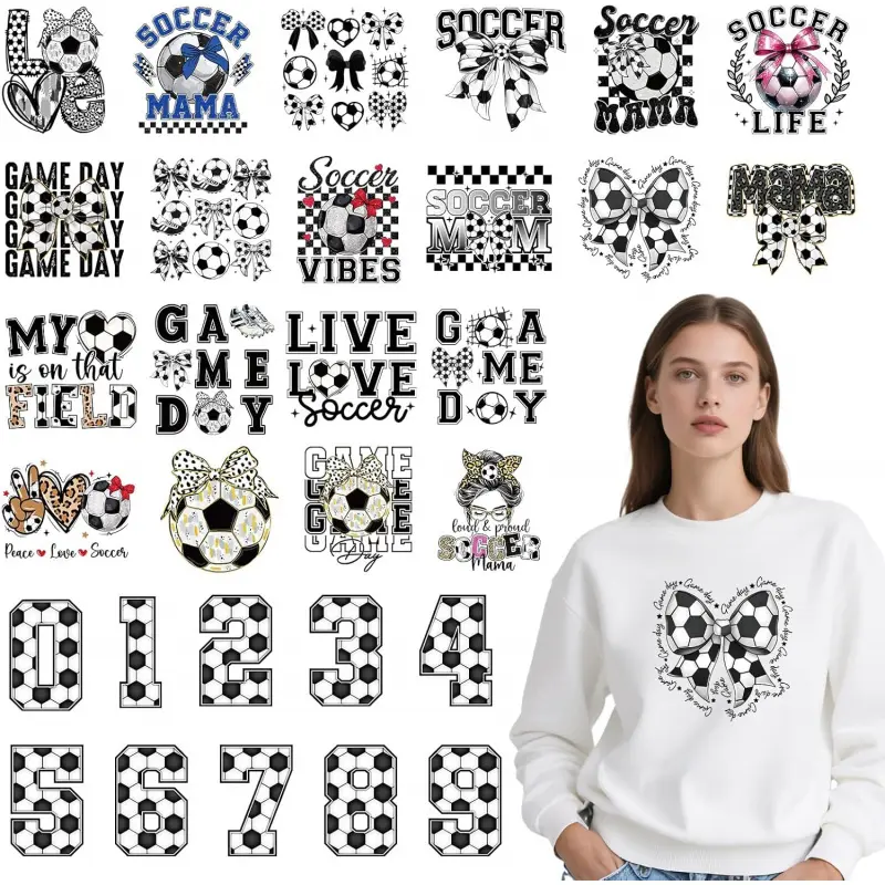 Soccer Iron on Transfers for Tshirts - 30Pcs Dtf Transfers Ready to Press, Soccer Ball Mama Iron on Decals Patches, Sports Game Day Heat Sublimation Stickers for DIY Tshirts Clothing Bags Crafts Art, DIY Craft Supplies, DIY Products