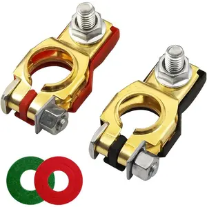 AUCELI Battery Terminal Connector, Top Post Battery Cable Terminal Clamp Set, Positive and Negative 1 Pair with 2 Washers, Good Contact Corrosion Resistance Car Accessories for SUV Van Motorcycle