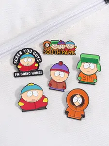 6 piece South Park Cartoon Animation Enamel Pin Set Classic Animated TV Series Role with Stan Kyle Kenny Cartman Characters and Group Portrait Design for Backpack Jacket Decoration Gift for Fans Collectors Trendy All-match & Exquisite Brooch