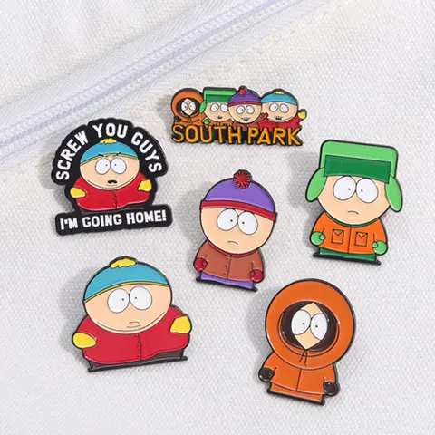 6 piece South Park Cartoon Animation Enamel Pin Set, Collectible Pins, Brooch Pin Clip, Classic Animated TV Series Role with Characters and Group Portrait Design for Backpack Jacket Decoration Ideal Gift for Fans Collectors Exquisite Brooch