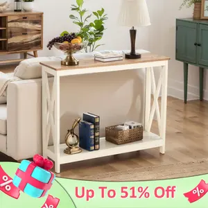 Phivilla Home White Entryway Table/End Table/Coffee Table, Farmhouse Console Table Narrow Sofa Table Hallway, Ivory Skinny Entry Table,Spring Glow Up