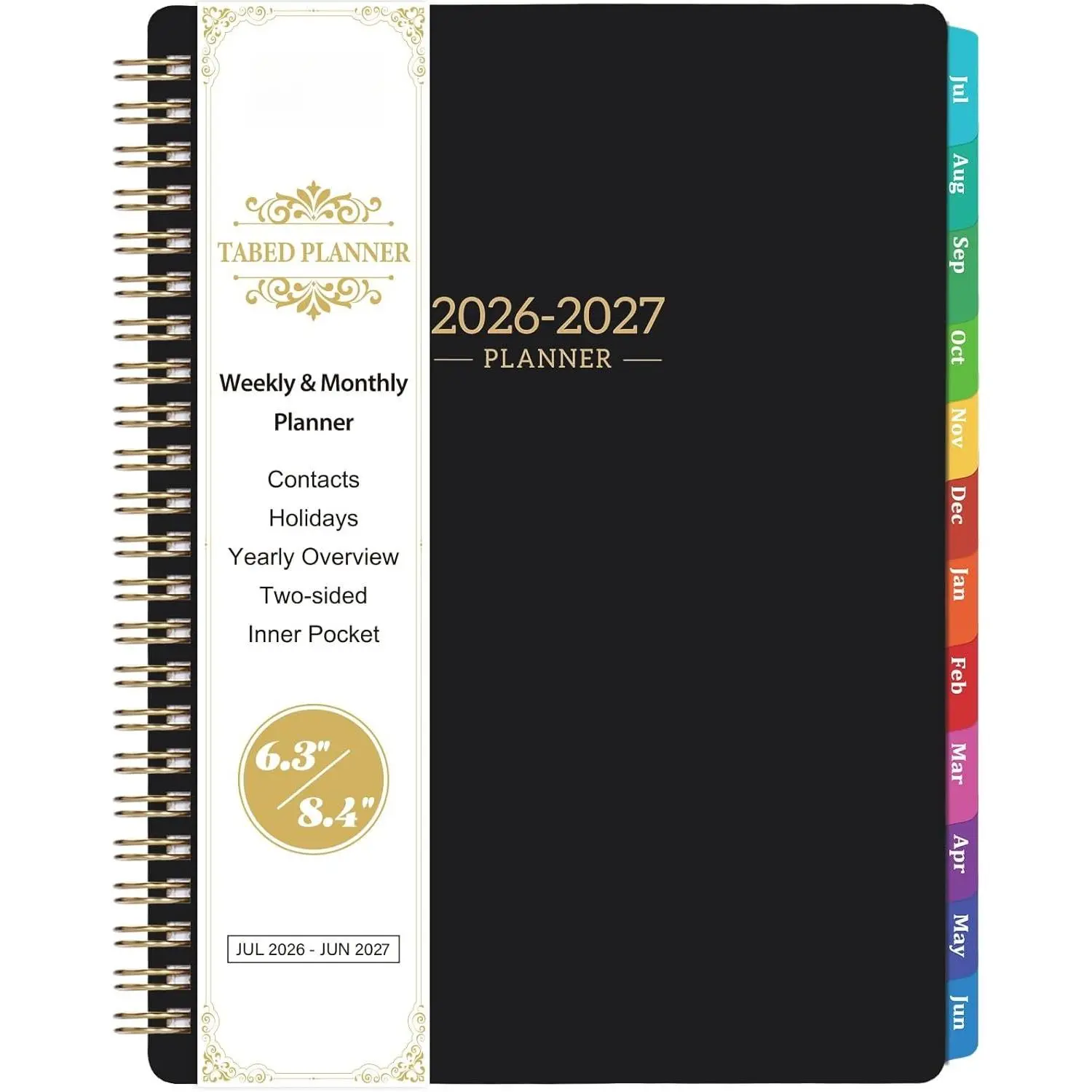 2026-2027 Planner - Planner/Calendar 2026-2027, Jul. 2026 - Jun. 2027, Weekly & Monthly with Tabs, 6.3" x 8.4",  Pocket + -Wire Binding - Mystic Black
