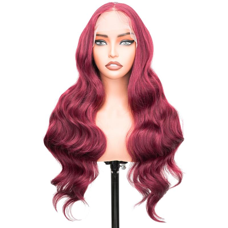 MIRELLE Body Wave 30 Inch 13x6 HD Lace Front Synthetic Wig 220% Density - #99J Burgundy Free Part, Pre-Plucked Anti-Snag/8H Hold, Breathable for Weddings/Bridesmaid Duties