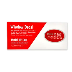 ROTH ID TAG Window Decal for use with ROTH ID TAG Emergency Contact Identification Systems