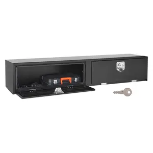 【Summervibes】VEVOR Truck Tool Box, 72 x 13 x 16 Inch, Black Carbon Steel Topsider Toolbox with Dual Drop Doors, Heavy Duty Lockable Storage & Organization Box with Latch, Corrosion-Resistant, for Truck Bed Pickup