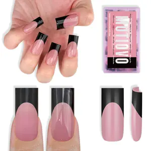 MUTIOVO Black French Tip Medium Straight Square Nail Tips Press on, BERRY PINK Extra Thick Soft Gel Nail Extension, Full Cover False Nails, NEED Builder Glue Gel & Top Coat, for DIY x 15 Sizes 180 pcs