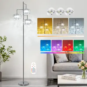 3-Head Rechargeable RGB Crystal Floor Lamp, Remote Control Color Changing Ambient Light for Bedroom, Living Room & Cozy Corner