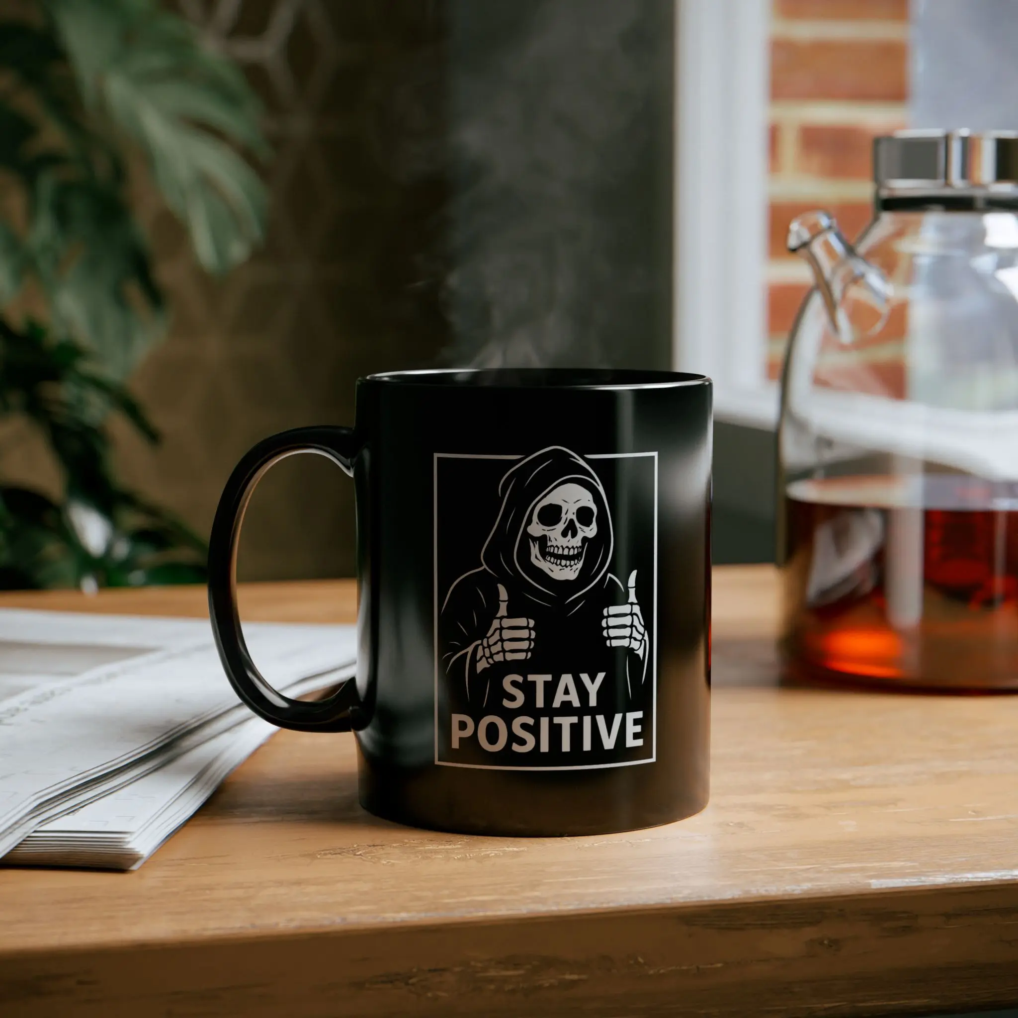 Grim Reaper "Stay Positive" Coffee Mug | Funny Dark Humor Gift | Black | 11  oz - TikTok Shop