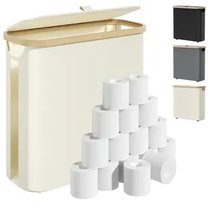 Lidded Toilet Paper Basket - Freestanding Bathroom Organizer & Storage Holder