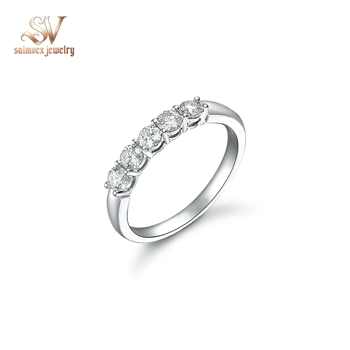 Salmvex Jewelry 1.5ct Half Eternity Stacking Band D Color VVS Round Synthetic Moissanite Ring Band S925 Christmas Gift