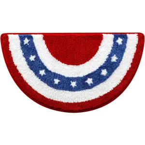 American Bunting Flags Bathroom Rugs 16x30 Inch, Soft and Absorbent Tufted 4th of July Rug Non Slip Washable, Patriotic Bathroom Decor Half Circle Bath Mat Holiday Decorations