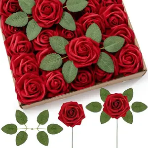 LDSK Artificial Flowers, 25 Pcs Ivory Foam Real Looking Roses with Stems, Fake Roses for DIY Wedding Bouquets, Centerpieces Arrangements, DIY Wedding Bouquets Centerpieces Arrangements Party Baby Shower Valentines Day Christmas Tree Decorations