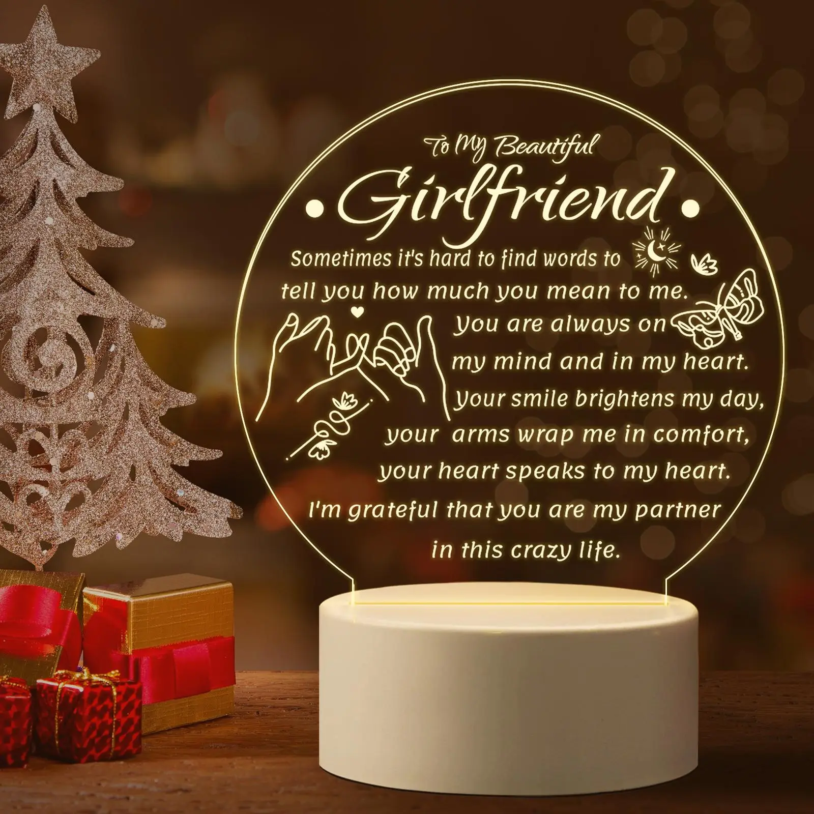 Warm Slogan Night Light Lamp, USB Table LED Lights For Bedroom Home Living Room Decor, I Love My Girlfriend Series Night Light, Room Accessories