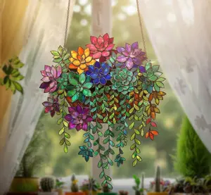 Succulent Suncatcher, Rainbow Hanging Succulent Plant Acrylic Window Decor, Colorful Boho Botanical Sun Catcher, Plant Lover Gift