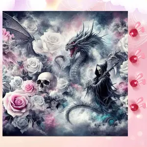 5D DIY Full Drill Round Diamond Painting - Diamond Art Painting Kit Rose, Dragon, Grim Reaper Mosaic, Canvas - DIY Wall Art, Home Decor, Suitable for Halloween and Christmas, Birthday and Anniversary Gifts Diamond Painting Kits