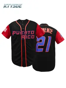 Puerto Rico #21 Stitched Baseball Jersey | Short Sleeve V‑Neck Button Down Shirt | Premium Number & Letter Embroidery | Breathable Loose Fit Sportswear for Outdoor Training & Baseball