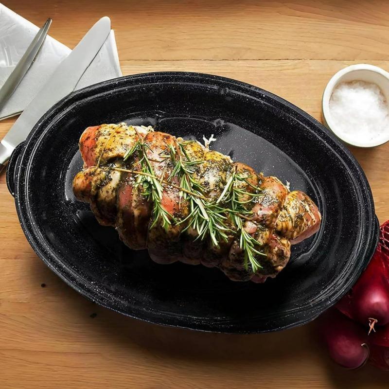 A Single Piece, a Covered Baking Pan, an Enamel Dish with a Granite Bowl, a Turkey Pot, Serving Bowls, Serving Utensils, Perfect for Roasting Turkey, Bread, Beef, And Vegetables, Oven Baking Tray, Oval Shape
